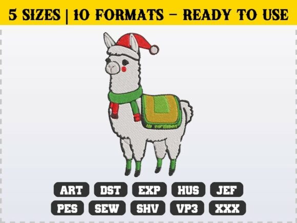 Cute Christmas Llama Alpaca Embroidery
