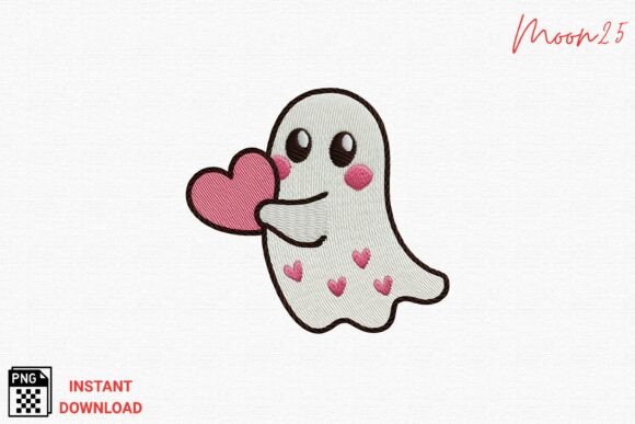Cute Ghost Holding Heart Embroidery PNG Review