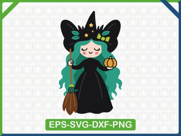 Cute Witch Holding Pumpkin Embroidery