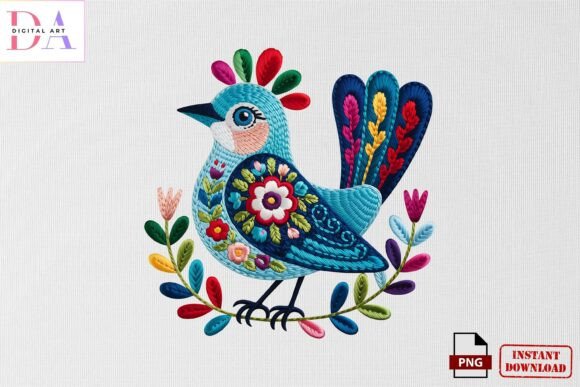 Folk Art Bird Embroidery PNG Review for Seasonal Use
